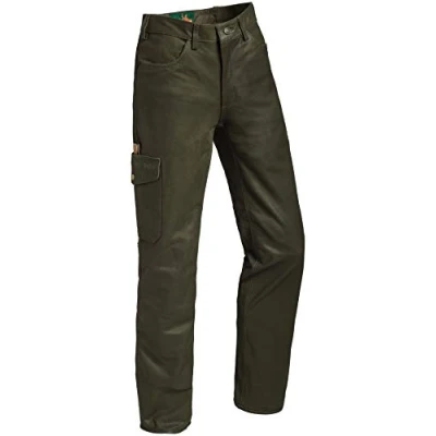Abbildung von La Chasse Lederhose aus Büffelleder mit Beintasche für Herren strapazierfähig Trachtenhose Büffellederhose Jagdlederhose Herrenhose ausknöpfbarem Innenfutter (102, Grün (Oliv))