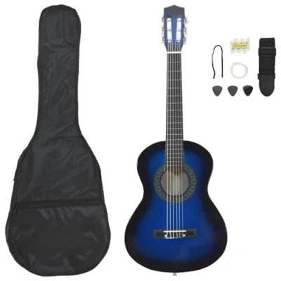 Abbildung von vidaXL Westerngitarre 8 tlg. Klassische Gitarre Set für Anfänger Blau 1/2 34&quot;