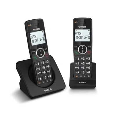 Abbildung von VTech ES2001 Duo Schnurloses DECT Telefon mit 2 Mobilteilen, Anrufblock, Lautstärkeregler, Anrufer Identifikation/Anruf in Warte, 18 Stunden Akkulaufzeit, Display und Tastatur