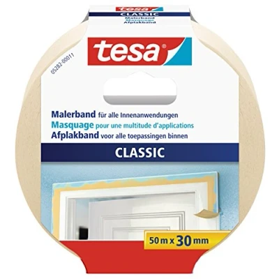 Abbildung von tesa Kreppband CLASSIC Malerband (Packung, 1 St) Abklebeband / Malerkrepp für sauberes Streichen &amp; Renovieren