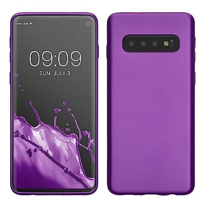 Abbildung von kwmobile Case kompatibel mit Samsung Galaxy S10 Hülle Schutzhülle aus Silikon metallisch schimmernd Handyhülle Metallic Violett