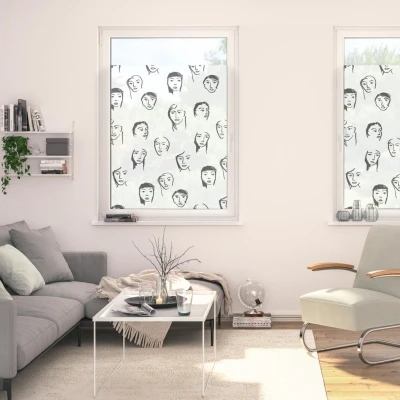 Abbildung von LICHTBLICK ORIGINAL Fensterfolie &quot;Fensterfolie selbstklebend, Sichtschutz, Faces Schwarz&quot;, 1 St., blickdicht, glattstatisch haftend