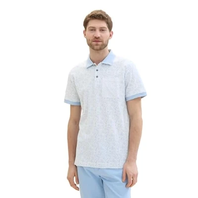 Abbildung von TOM Tailor MIT Allover Print Poloshirt, Herren, Größe: XL, Windsurf blue wavy leaf design