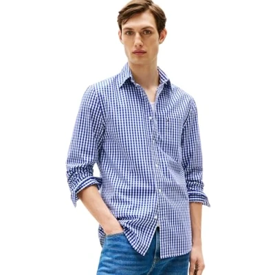 Abbildung von Tommy Hilfiger Herren Hemd Poplin Gingham aus Baumwolle, Mehrfarbig (Wedge Blue/Check), L