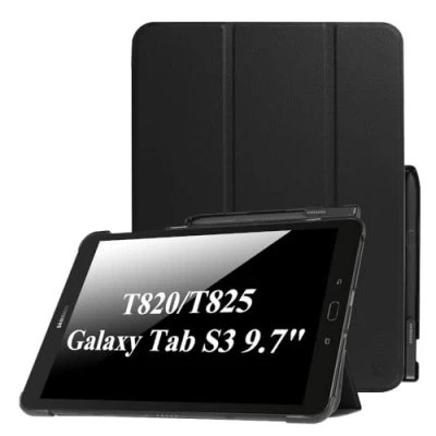 Abbildung von Fintie Hülle für Samsung Galaxy Tab S3 T820 / T825 (9,68 Zoll) Tablet PC Ultra Schlank Ständer Schutzhülle Cover Case mit Auto Schlaf/Wach Funktion und eingebautem S Pen Halter, Schwarz
