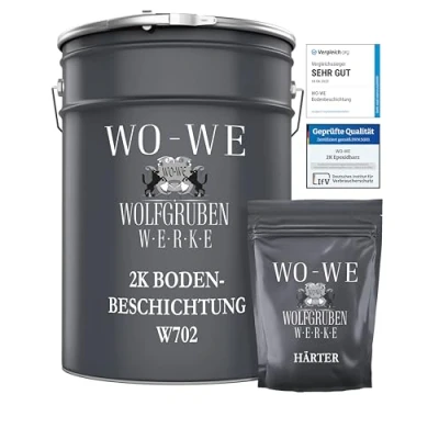 Abbildung von WO WE Bodenversiegelung 2K Garagenfarbe Bodenbeschichtung W702, 2,5 20Kg, Seidenglänzend, Epoxidharz