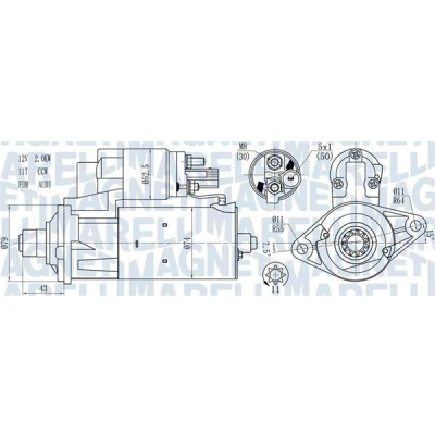Abbildung von MAGNETI MARELLI 063721584010 Anlasser 12 1,7 11 VOLKSWAGEN: Passat B6 Variant, Transporter 5 Bus, Kastenwagen, SKODA: Octavia 2 Combi