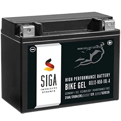 Abbildung von SIGA BIKE GEL Y50 N18L A Motorradbatterie 12V 21Ah 350A/EN Gel12 N50 18L Batterie doppelte Lebensdauer entspricht C50 A, Y50N18L A2, 52012 vorgeladen auslaufsicher wartungsfrei