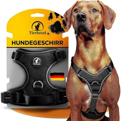 Abbildung von Tierhood Hundegeschirr Reflektierendes für kleine bis große Hunde Anti Zug gepolstert mittelgroße Schwarz