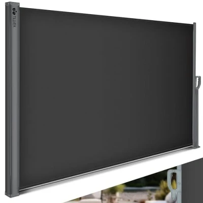 Abbildung von tillvex® Seitenmarkise ausziehbar &amp; Blickdicht Sichtschutz für Balkon, Garten Terrasse Seitenrollo mit Wandhalterung Sonnenschutz aus rostfreiem Stahl Markise (Anthrazit, 160 x 400 cm)