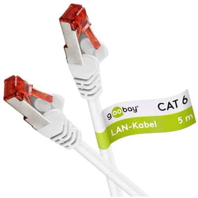 Abbildung von Goobay 92761 CAT 6 Kabel Lan Netzwerkkabel für Gigabit Ethernet S FTP doppelt geschirmtes Patchkabel mit RJ45 Stecker, 5m, Weiß