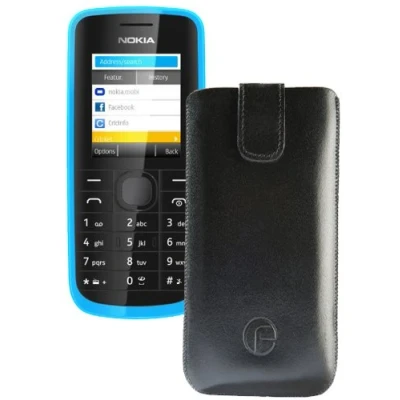 Abbildung von Original Favory Etui Tasche für / Nokia 130 Leder Handytasche Ledertasche Schutzhülle Case Hülle Lasche mit Rückzugfunktion* in schwarz