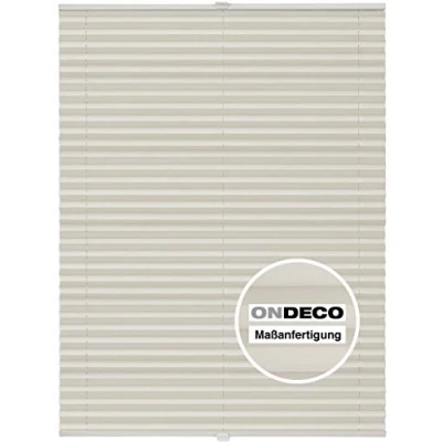 Abbildung von ondeco Plissee Klemmfix auf Maß für alle Fenster innen, ohne Bohren, Montage Klemmträger Sonnenschutz Sichtschutz Rollo Blickdicht Vanille B: 121 130 cm, H: 101 150 cm