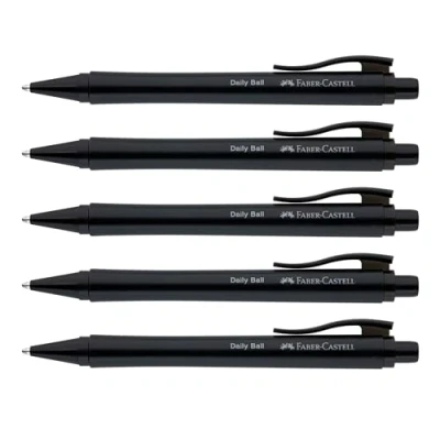 Abbildung von FABER CASTELL 205202 Kugelschreiber Daily Ball schwarz, 5 Stück, mit auswechselbarer XB Mine, dokumentenecht