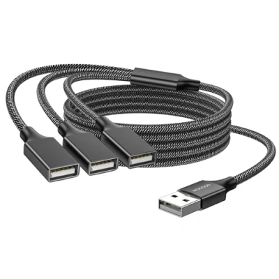 Abbildung von MOGOOD USB 3 Port Splitter Kabel Typ B 1 Stecker auf Buchse 2.0 Adapter Netz Verl ngerungshub zum Aufladen/Daten übertragung/Laptop/Mac (1m, Dunkelschwarz)