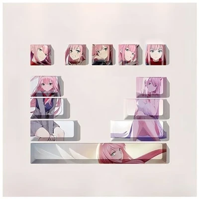 Abbildung von Darling in the Franxx Tastenkappen, PBT Tastenkappen mit 12 Tasten, Thermosublimation, benutzerdefinierte für Cherry Gateron MX Swithes mechanische Tastaturen (Zero Two)
