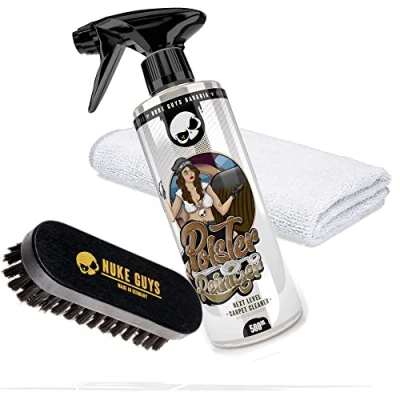 Abbildung von detailmate Set zur Reinigung und Pflege von Leder, Polster &amp; Textilien Nuke Guys Polsterreiniger 0,5L + Bürste S Mikrofasertuch