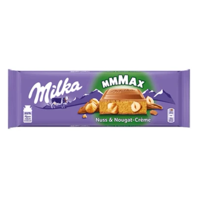 Abbildung von Milka Nuss Nougat 1 x 300g I Großtafel Alpenmilch Schokolade mit cremiger Créme und ganzen Haselnüssen aus 100% Tafelschokolade