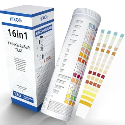 Abbildung von 130x 16in1 Trinkwasser Teststreifen in Tube Wasseranalyse für 16 Parameter Ideale Wasserteststreifen Trinkwasser, Pool, Spa &amp; Aquarium testet Wasserhärte, Blei, Kupfer, Eisen u.v.m.