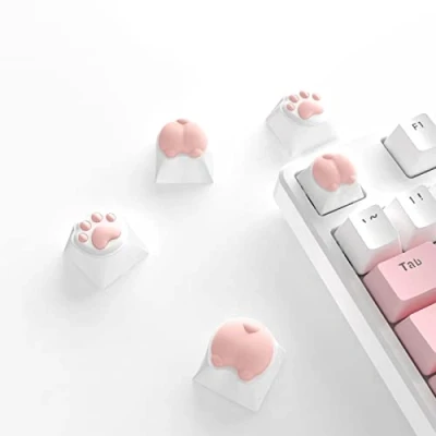 Abbildung von MAMBASNAKE Cat Paws and Butts 4 Packs Neuheitstaste Set, PBT und Squishy Gummi Materialien benutzerdefinierte 3D Silikonschlüsselkaps mit MX Schalter, Kirsch/Gateron/Kailh (4 Schlüsselkaps)