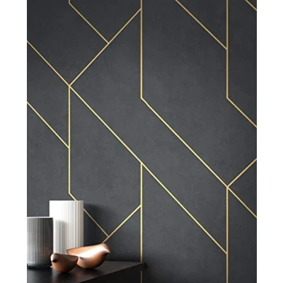 Abbildung von Newroom Vliestapete, Schwarz Tapete Modern Linien Muster Gold Grafiktapete Mustertapete Grafik Grafisch Geometrisch für Wohnzimmer Schlafzimmer Küche