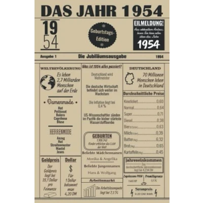Abbildung von Das Jahr 1954: Notizbuch Mit Cover Im Zeitungsdesign / Jahrgang 1954