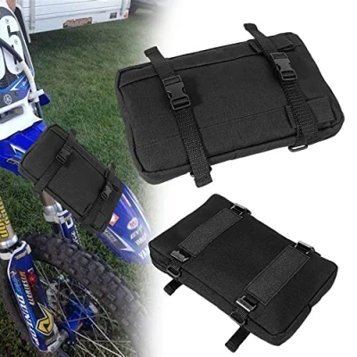 Abbildung von Oldbones Front Fender Werkzeugtasche, Unviersal Motorrad Gabeltasche und Lenkertasche mit Druckknöpfen, stabile MX Werkzeugtasche (schwarz)