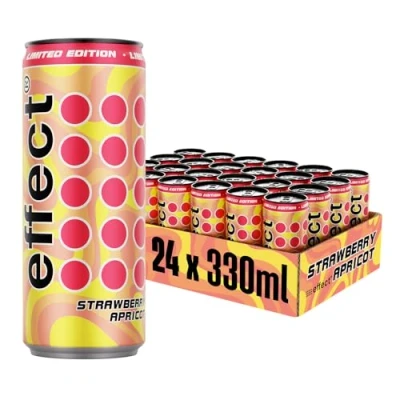 Abbildung von effect Energy Drink STRAWBERRY APRICOT Tray mit 24 x 330 ml Dosen Einweg, Koffeinhaltiges Erfrischungsgetränk B Vitaminen süß &amp; fruchtiger Erdbeer Aprikosen Geschmack, vegan