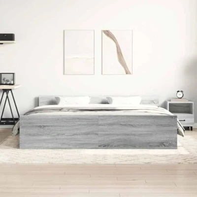 Abbildung von vidaXL Bettgestell, Bettrahmen mit Lattenrost, Bett Gästebett Kopfteil Fußteil, Metallbett Doppelbett Schlafzimmerbett, Grau Sonoma 180x200cm