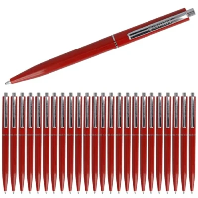 Abbildung von Westcott Kugelschreiber ALLTIME Rot 25 Stück Vorteilspack Druckkugelschreiber mit roter Tinte Strichstärke M X20 Standardmine Dokumentenecht ISO 12757 2 Stabiler Metallclip E 737449 00