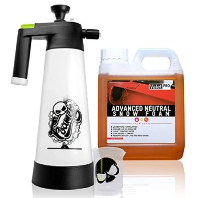 Abbildung von Nuke Guys Snow Foam Set: Foamer 2L Schaumsprüher + ValetPRO Advance Neutral 1L Messbecher 150ml skaliert mit skull