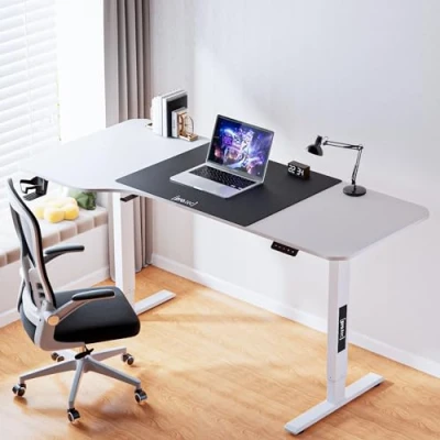 Abbildung von pro.tec Höhenverstellbarer Schreibtisch Stryn 160x75cm elektrischer Stehtisch Arbeitstisch mit Höhe von 72 117 cm L förmig Memory Funktion weiß