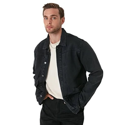 Abbildung von Trendyol Herren Regular Basic Plain Denim Jacke Coat, Anthrazit, L EU