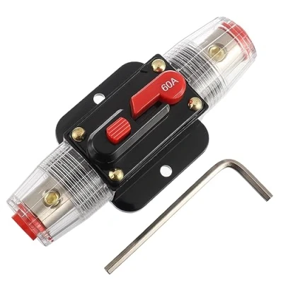 Abbildung von EPLZON 60A Disjoncteur Interrupteur 60 AMP Fusible Inline Holder 12V 53V DC Bouton de réinitialisation manuelle pour système d&#039;amplificateur son audio voiture RV Home Marine Boat Truck