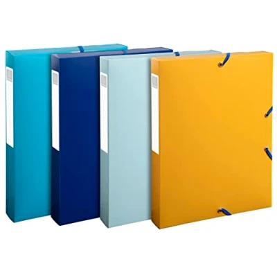 Abbildung von Exacompta Ref. 59140E 8 Ordner mit Gummibändern Bee Blue aus recyceltem Polypropylen Rücken 4 cm Maße 25 x 33 für A4 farblich sortiert fertig montiert
