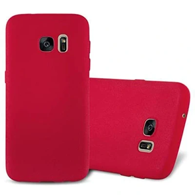 Abbildung von Cadorabo Hülle kompatibel mit Samsung Galaxy S7 Schutzhülle TPU Silikon Case Frost Design Slim Kratzfest Weiche Gummi Rundumschutz für in Rot