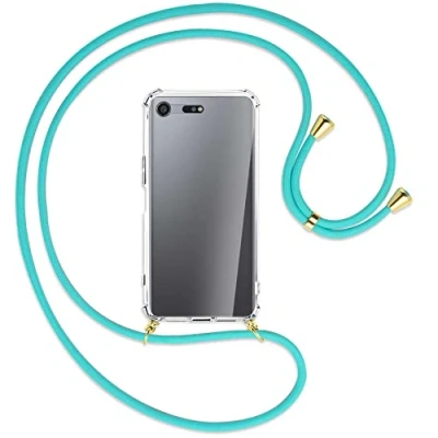 Abbildung von mtb more energy® Handykette kompatibel mit Sony Xperia XZ Premium (G8141, G8142 / 5.5&#039;&#039;) türkis/Gold Smartphone Hülle zum Umhängen Anti Shock Strong TPU Case