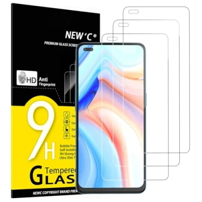 Abbildung von NEW&#039;C 3 Stück, Panzer Schutz Glas für Oppo Reno 4, [Nicht 4Z] Frei von Kratzern, 9H Härte, HD Displayschutzfolie, 0.33mm Ultra klar, Ultrabeständig