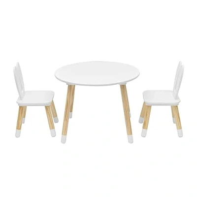 Abbildung von Rebecca Mobili Kindertisch Und Stühle Set, Mit Stühlen, Weiß Braun, MDF Kiefer, Für Kindergarten Schulzimmer Größe: 44 x 60 cm / 50 28 25 Art. RE6849