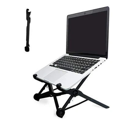 Abbildung von Laptop Ständer, APzek Notebook Ständer Faltbarer Tragbar Halterung Ergonomisch Kompakt Notebookständer Höhenverstellbar Belüftet Laptophalter für Mac, Dell, Surface &amp; Acer (Schwarz)