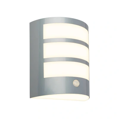Abbildung von BRILONER LED Wandleuchte ohne Stromanschluss mit Bewegungsmelder, Dämmerungssensor, 20 sek. Timer, Wandlampe Akku, Wandbeleuchtung außen, Außenleuchte, 18x15x7 cm, Chrom Matt