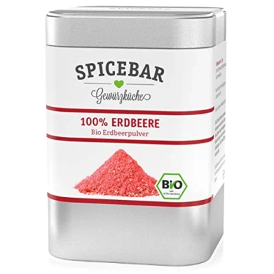 Abbildung von Spicebar Erdbeerpulver Bio 50 Gramm Fruchtpulver gefriergetrocknet aus 100% Erdbeeren ideal für Porridges, Smoothies, zum Backen oder als Topping Quarkspeisen