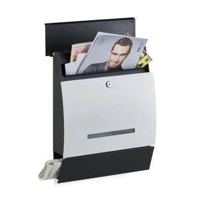 Abbildung von relaxdays Briefkasten Design mit Zeitungsfach, Schwarz Weiß