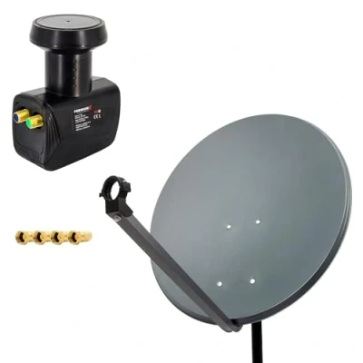 Abbildung von Premium X Satelliten Komplettanlage 80cm Satellitenschüssel ALU Anthrazit Satellitenantenne Twin LNB F Stecker, SAT bis 2 Teilnehmer