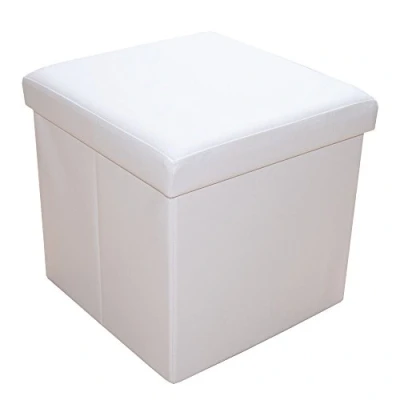 Abbildung von HS Lighting Sitzhocker Faltbarer Sitzwürfel mit Stauraum, Fußhocker Aufbewahrungsbox Deckel, gepolstert, aus Kunstleder, 38x38x38cm (Weiß)