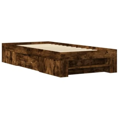 Abbildung von vidaXL Bettgestell, Bett mit Stauraum für Schlafzimmer, Bettrahmen Lattenrost, Schlafzimmerbett Einzelbett, Räuchereiche 90x200cm Holzwerkstoff