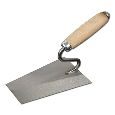 Abbildung von DEWEPRO® Tiroler Maurerkelle Italienische Putzkelle mit S Hals 180x120x80mm Stahlblatt Form Schwanenhals und Holzgriff/Holzheft