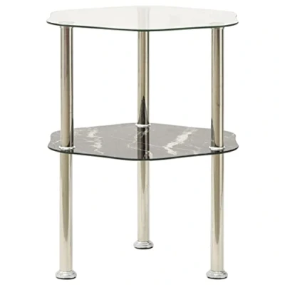 Abbildung von vidaXL Beistelltisch mit 2 Ablagen Couchtisch Wohnzimmertisch Sofatisch Kaffeetisch Telefontisch Glastisch Transparent Schwarz 38x38x50cm Hartglas