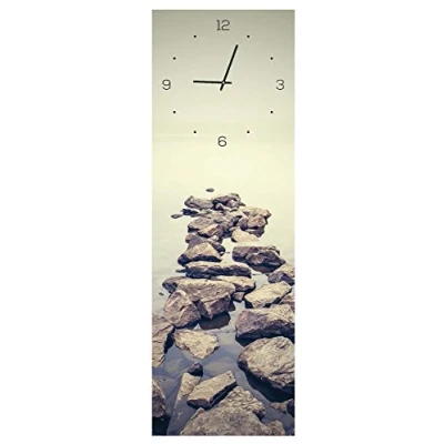 Abbildung von Levandeo® Wanduhr (Wanduhr aus Glas 20x60cm Uhr als Glasbild Steine Meer Natur)