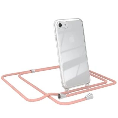 Abbildung von EAZY CASE Smartphone Necklace kompatibel mit iPhone SE (2022/2020) / 8/7, Tasche Kette Schultertasche Crossbody Bag, zum Umhängeband Kordel in komplett Alt Rosa Endstücken Silber